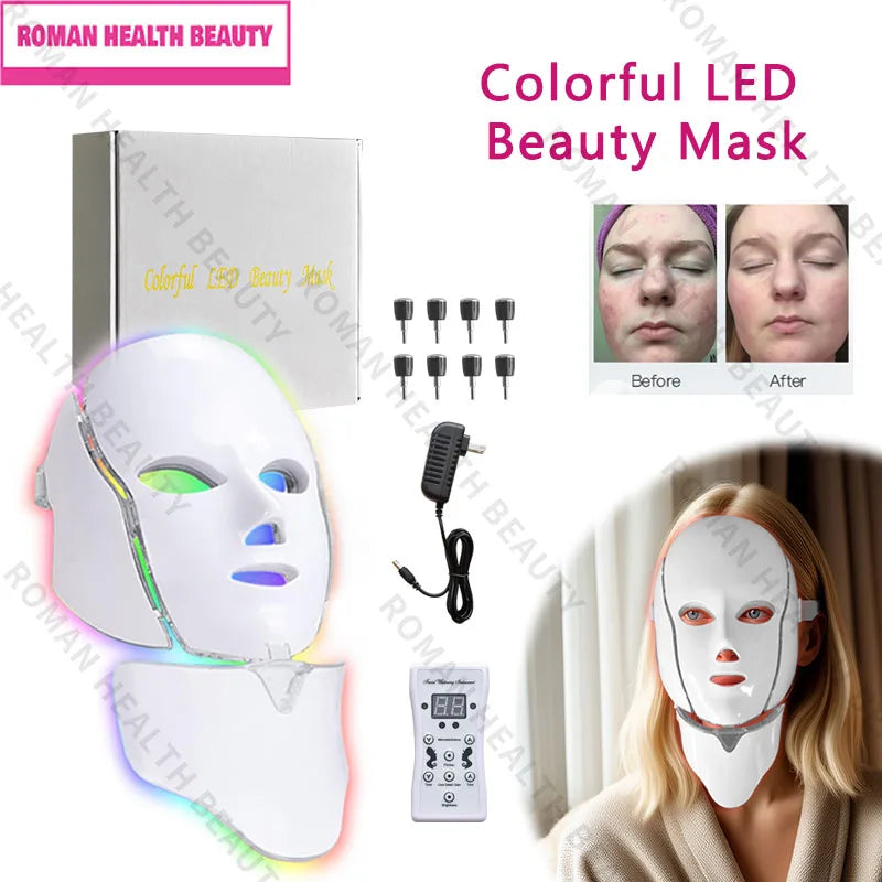 7 Colours Photon Facial LED Mask for Light Therapy which helps with Anti Aging, Skin Repair and Anti-Wrinkle Skin Care for ladies and men