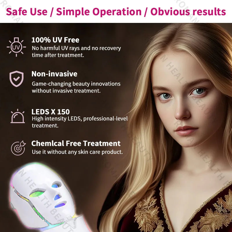 7 Colours Photon Facial LED Mask for Light Therapy which helps with Anti Aging, Skin Repair and Anti-Wrinkle Skin Care for ladies and men