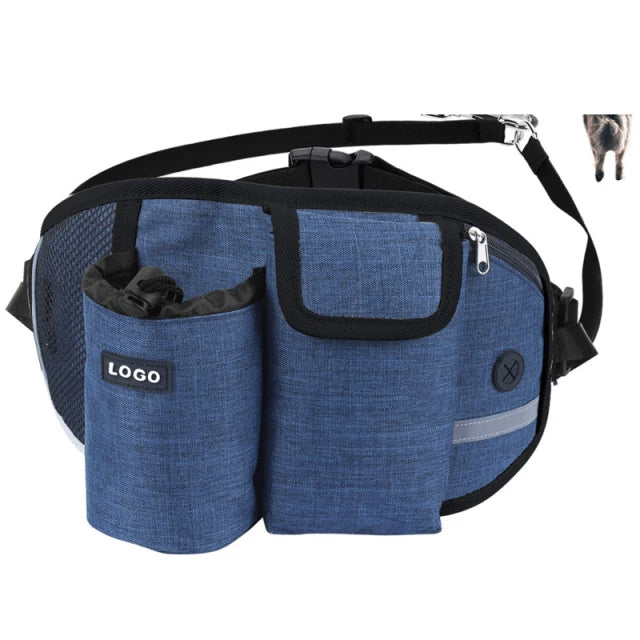 Hands-Free Caddy Pouch with Bungee Leash and pockets for Dog treats, water bottle and mobile phone