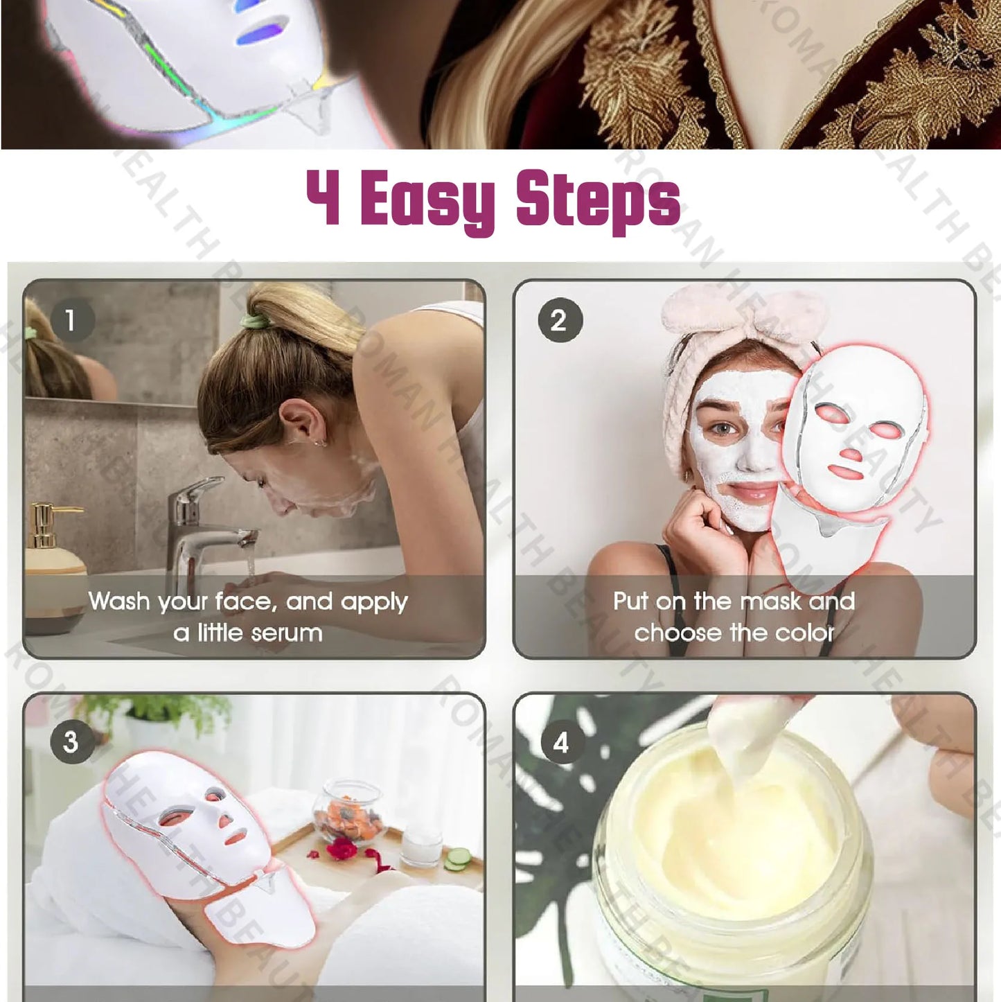 7 Colours Photon Facial LED Mask for Light Therapy which helps with Anti Aging, Skin Repair and Anti-Wrinkle Skin Care for ladies and men