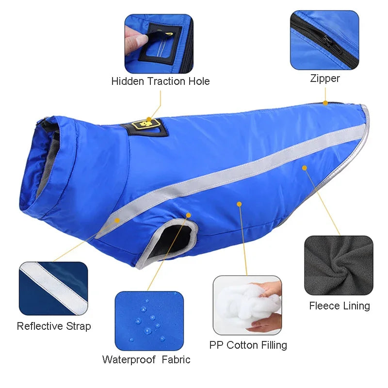 Waterproof Padded Fleece Dog Coat with  Safety Reflective Design