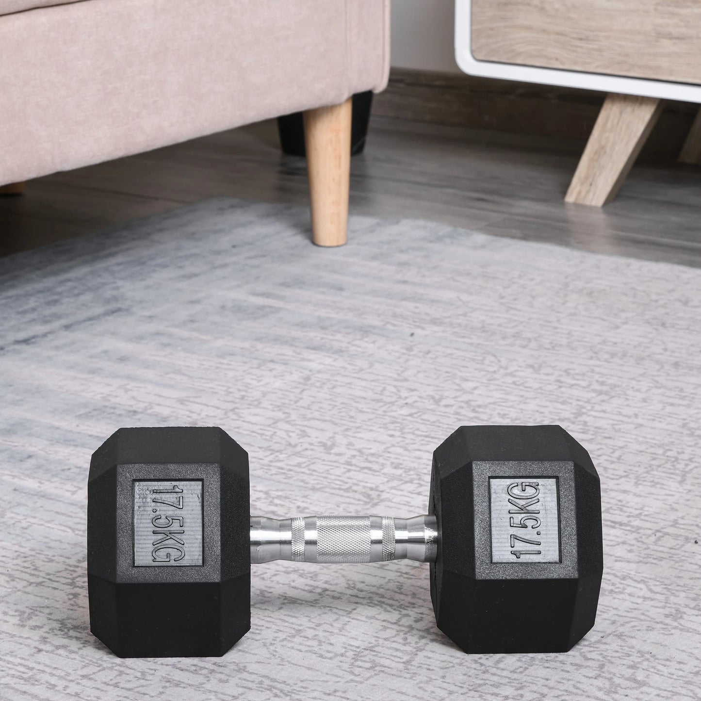 17.5kg - Hexagonal Fixed Rubber Dumbbell Set, Home Gym Strength Training Equipment
