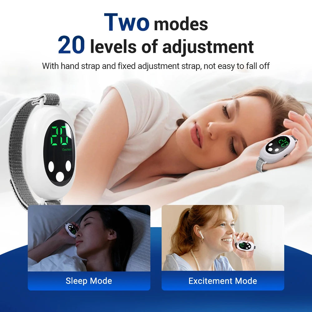 Handheld EMS Sleep Aid for relaxation, featuring 20 levels, microcurrent pulse, and hypnosis to relieve insomnia, stress, pressure, and anxiety.