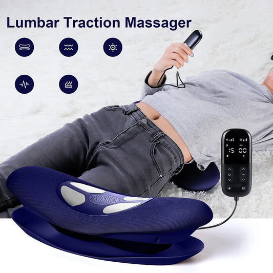 Electric Lumbar Traction Massager: Vibration Waist Massager with Airbag Support for Spine and Back Relief