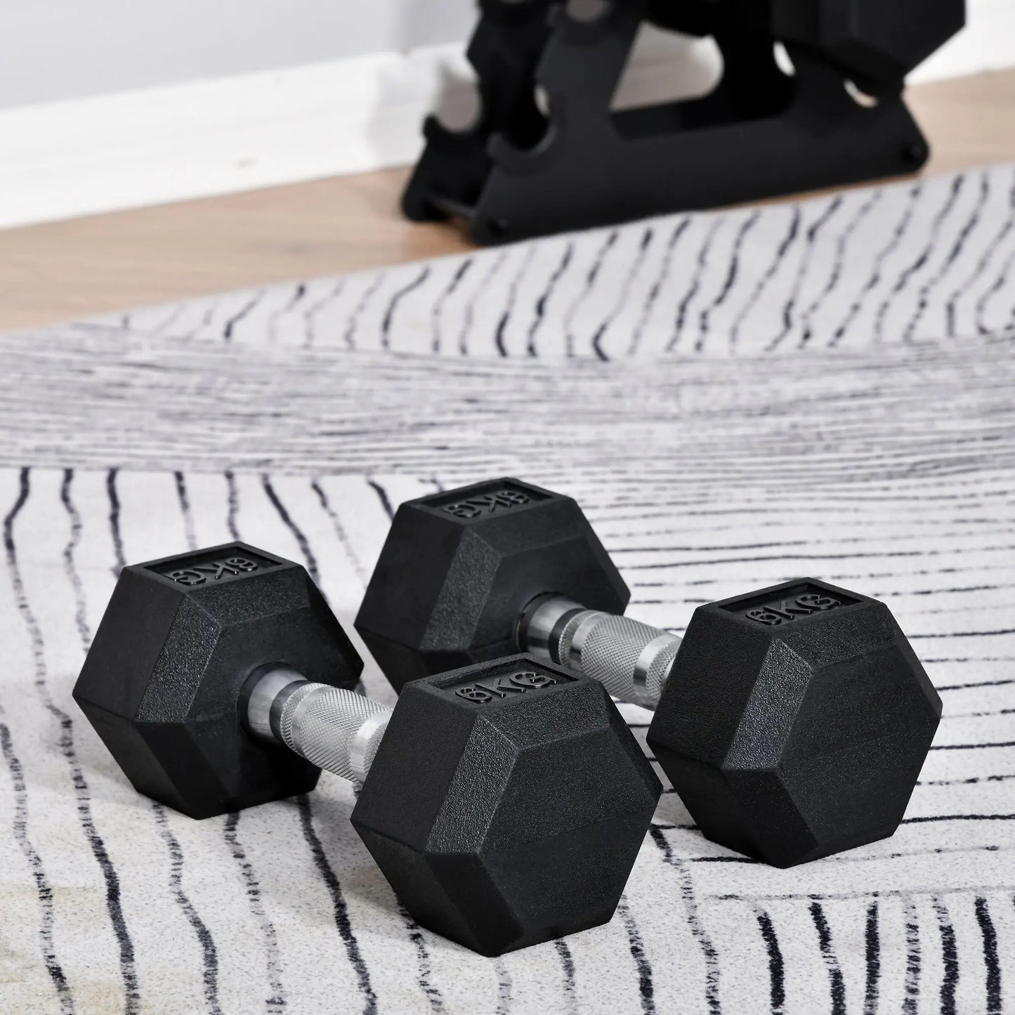 6kg - Hexagonal Fixed Rubber Dumbbell Set for Weight Lifting Exercises