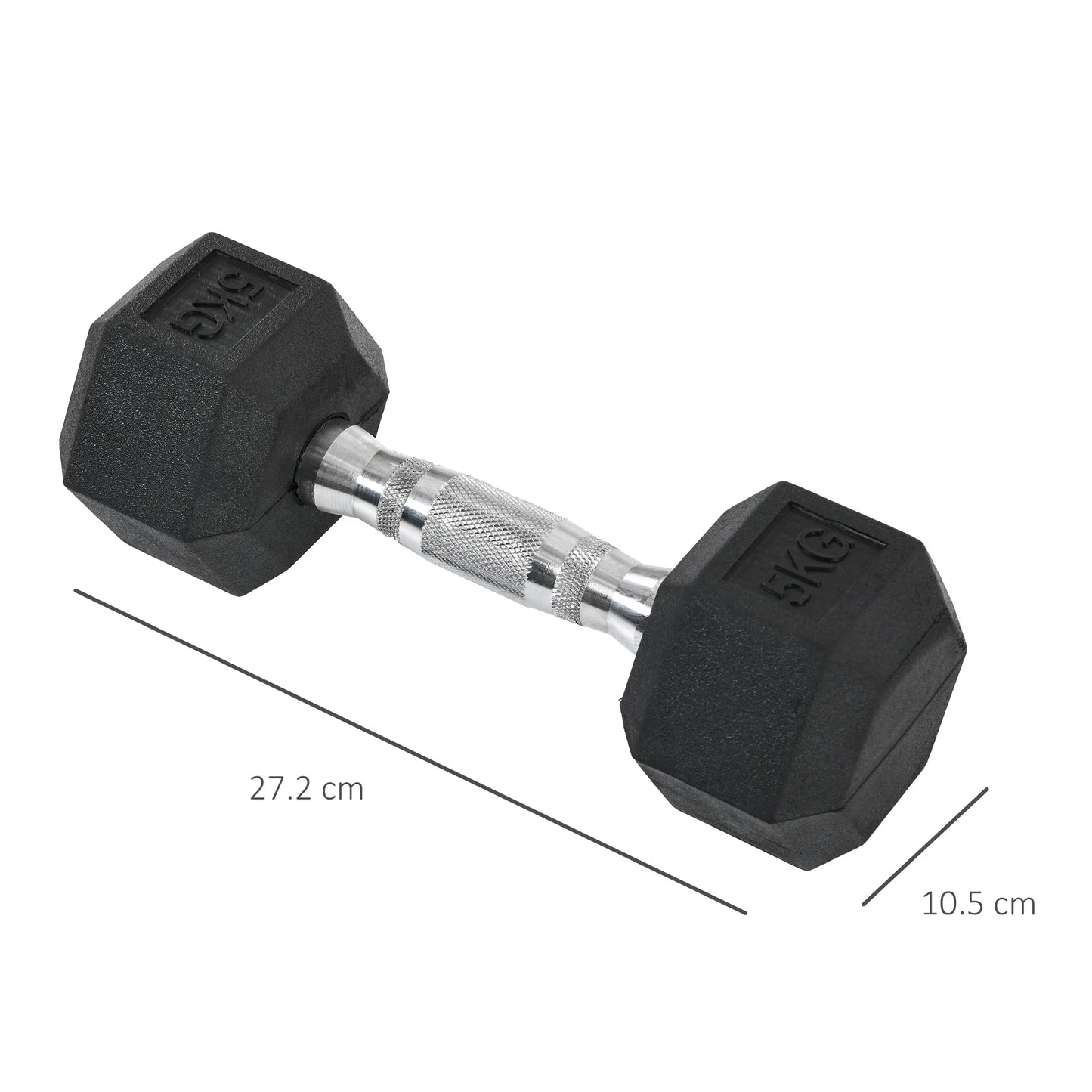 10kg - Hexagonal Fixed Rubber Dumbbell Set, Home Gym Fitness - Weight Lifting Equipment