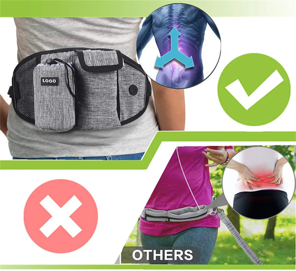 Hands-Free Caddy Pouch with Bungee Leash and pockets for Dog treats, water bottle and mobile phone