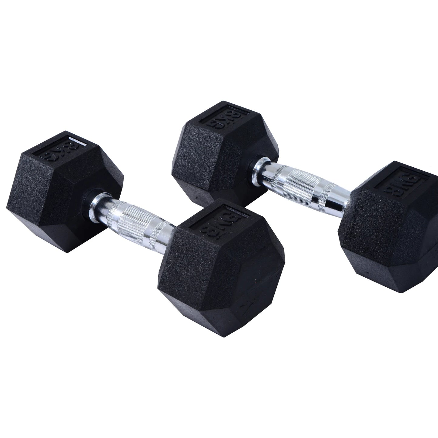 10kg - Hexagonal Fixed Rubber Dumbbell Set, Home Gym Fitness - Weight Lifting Equipment