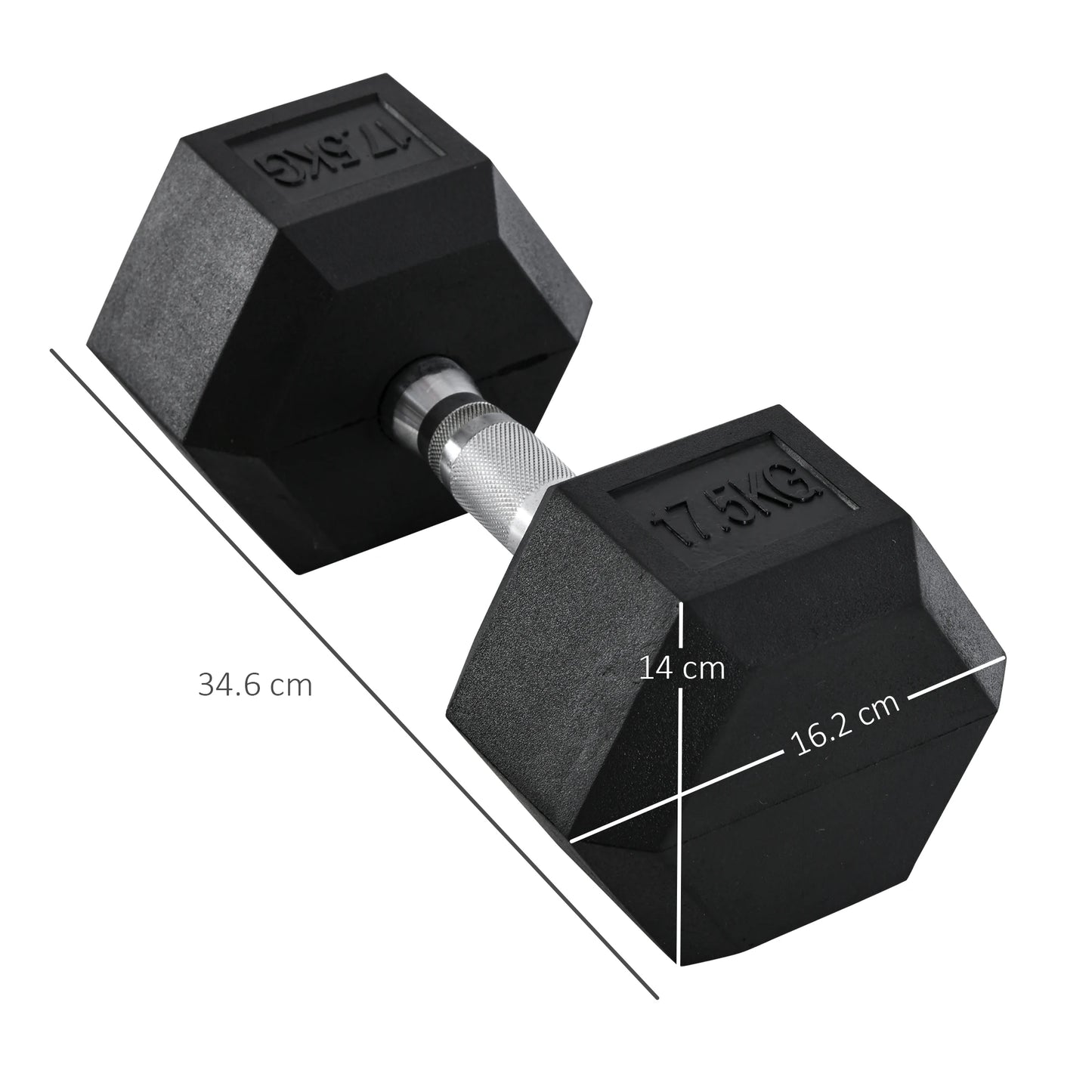 17.5kg - Hexagonal Fixed Rubber Dumbbell Set, Home Gym Strength Training Equipment