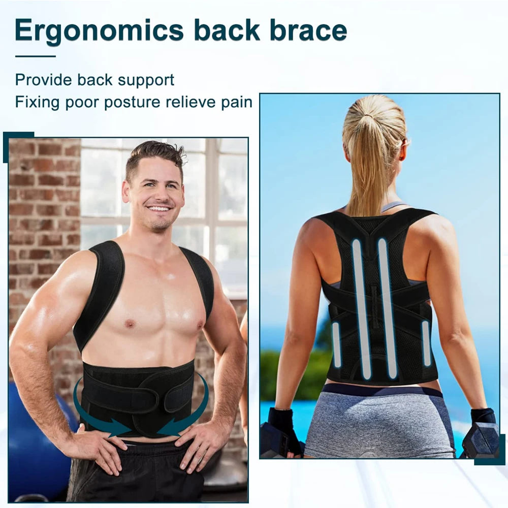 Back Brace Posture Corrector for both women and men is an adjustable posture trainer designed for straightening the back and correcting scoliosis and hunchback.
