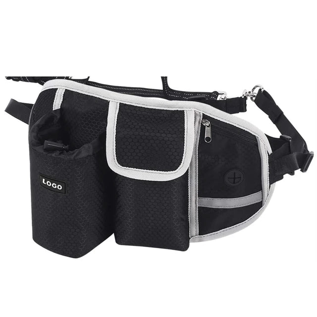 Hands-Free Caddy Pouch with Bungee Leash and pockets for Dog treats, water bottle and mobile phone