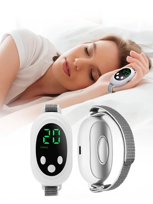 Handheld EMS Sleep Aid for relaxation, featuring 20 levels, microcurrent pulse, and hypnosis to relieve insomnia, stress, pressure, and anxiety.