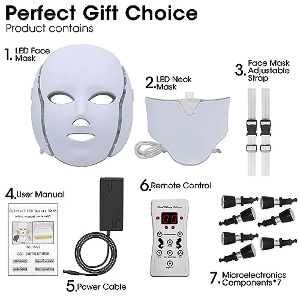 7 Colours Photon Facial LED Mask for Light Therapy which helps with Anti Aging, Skin Repair and  Anti-Wrinkle Skin Care for ladies and men
