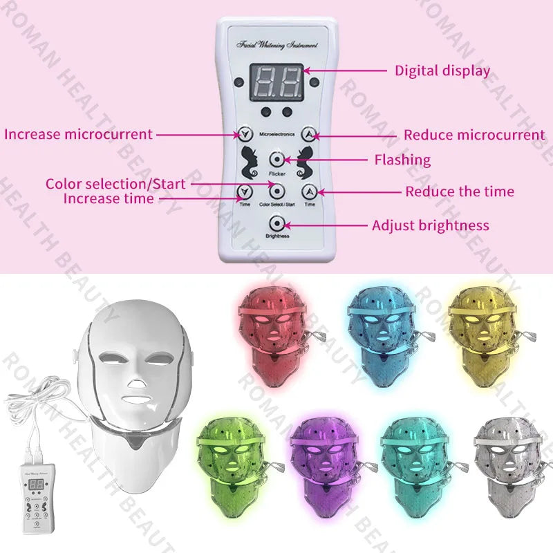 7 Colours Photon Facial LED Mask for Light Therapy which helps with Anti Aging, Skin Repair and  Anti-Wrinkle Skin Care for ladies and men