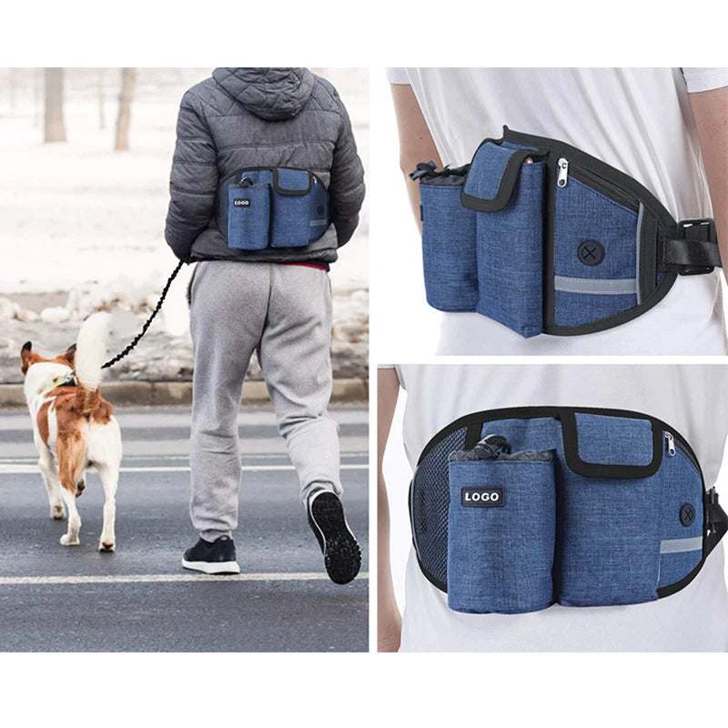 Hands-Free Caddy Pouch with Bungee Leash and pockets for Dog treats, water bottle and mobile phone