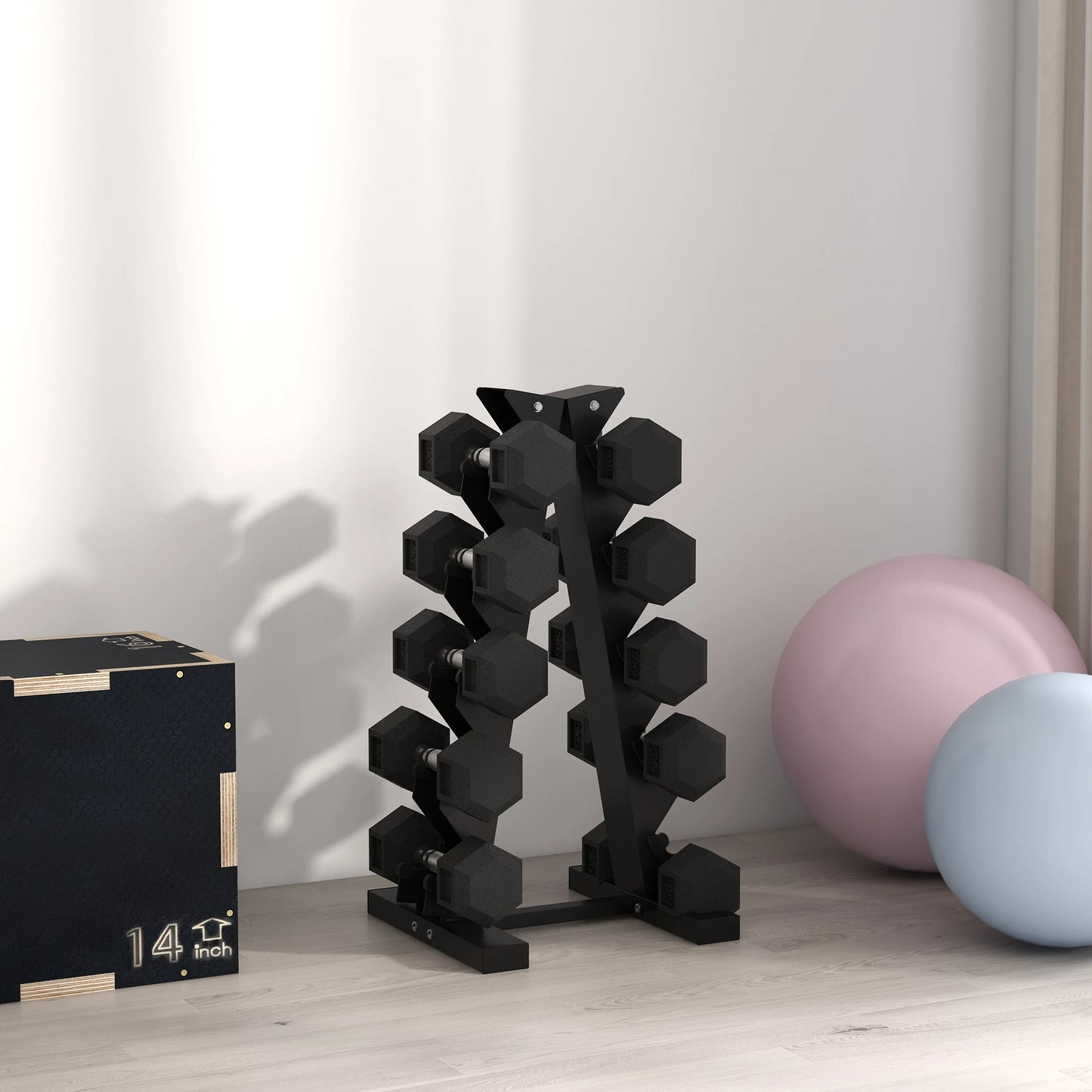 10kg - Hexagonal Fixed Rubber Dumbbell Set, Home Gym Fitness - Weight Lifting Equipment