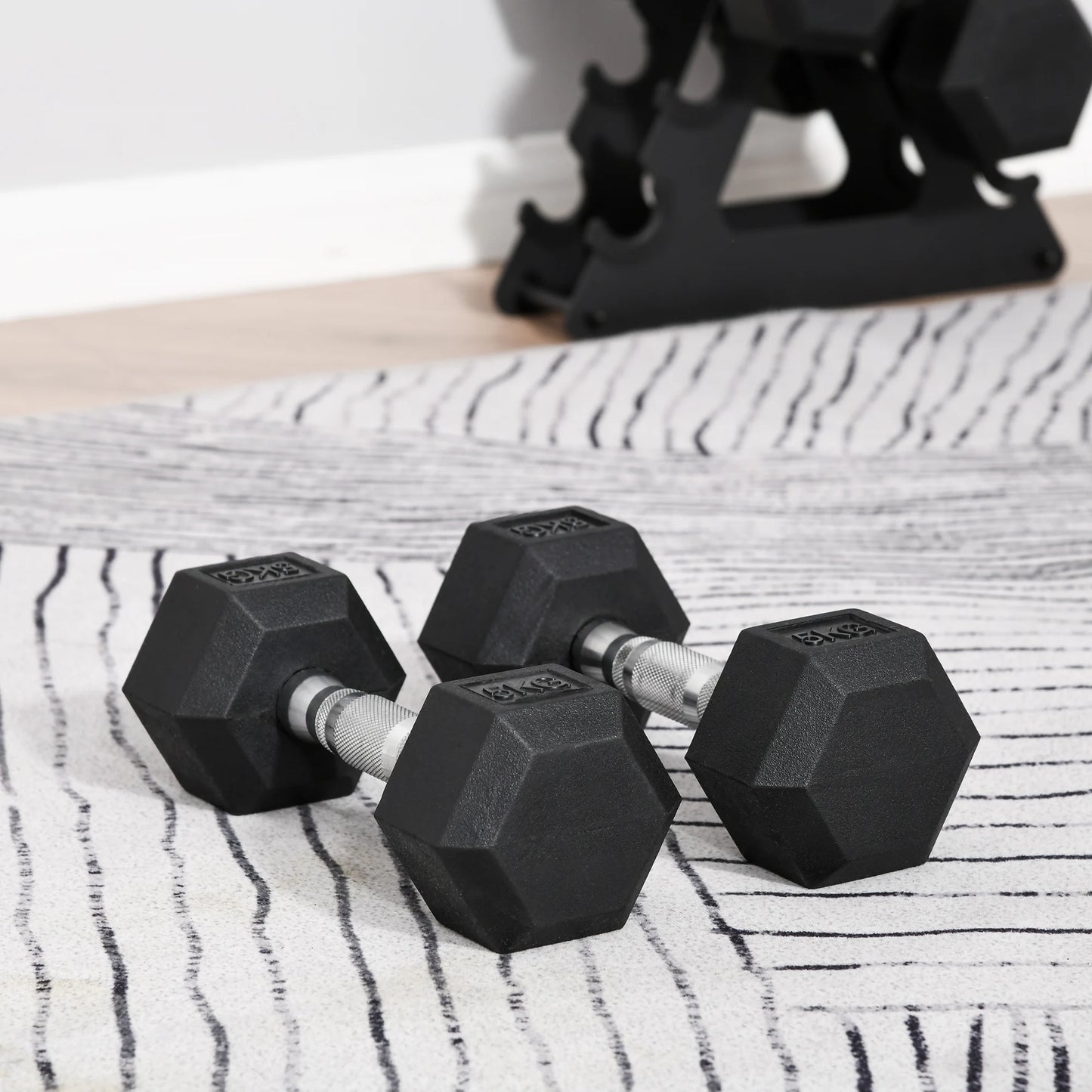 10kg - Hexagonal Fixed Rubber Dumbbell Set, Home Gym Fitness - Weight Lifting Equipment
