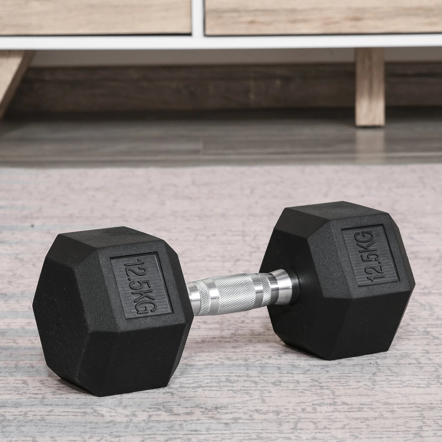 12.5kg - Hexagonal Fixed Rubber Dumbbell Set, Home Gym - strength training equipment
