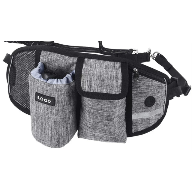 Hands-Free Caddy Pouch with Bungee Leash and pockets for Dog treats, water bottle and mobile phone