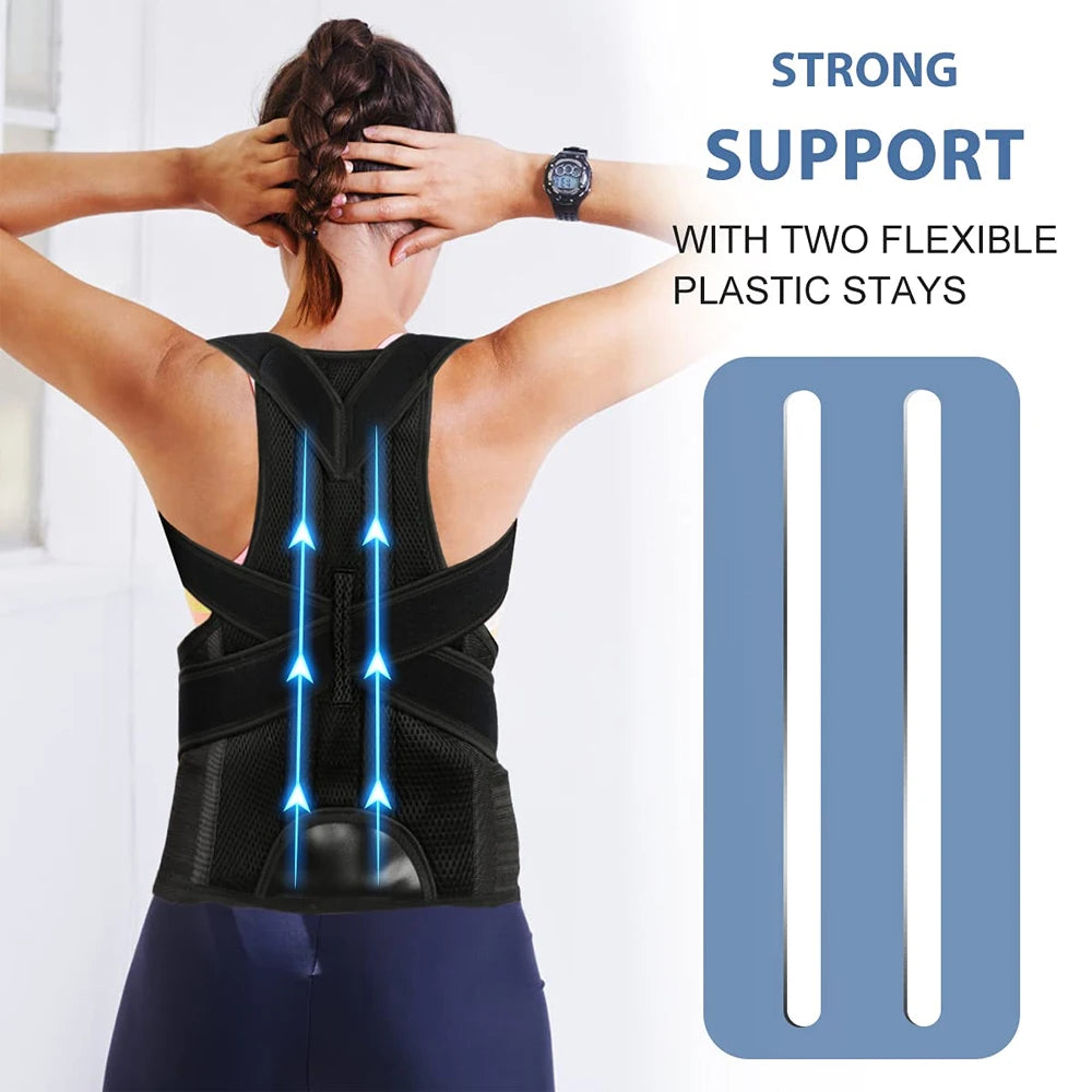 Back Brace Posture Corrector for both women and men is an adjustable posture trainer designed for straightening the back and correcting scoliosis and hunchback.