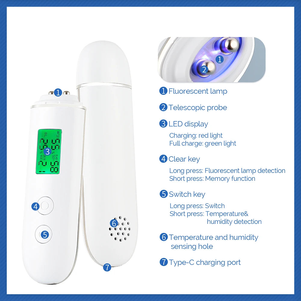 Skin Analyser, helps detect and test the moisture, elasticity and oil content of your skin