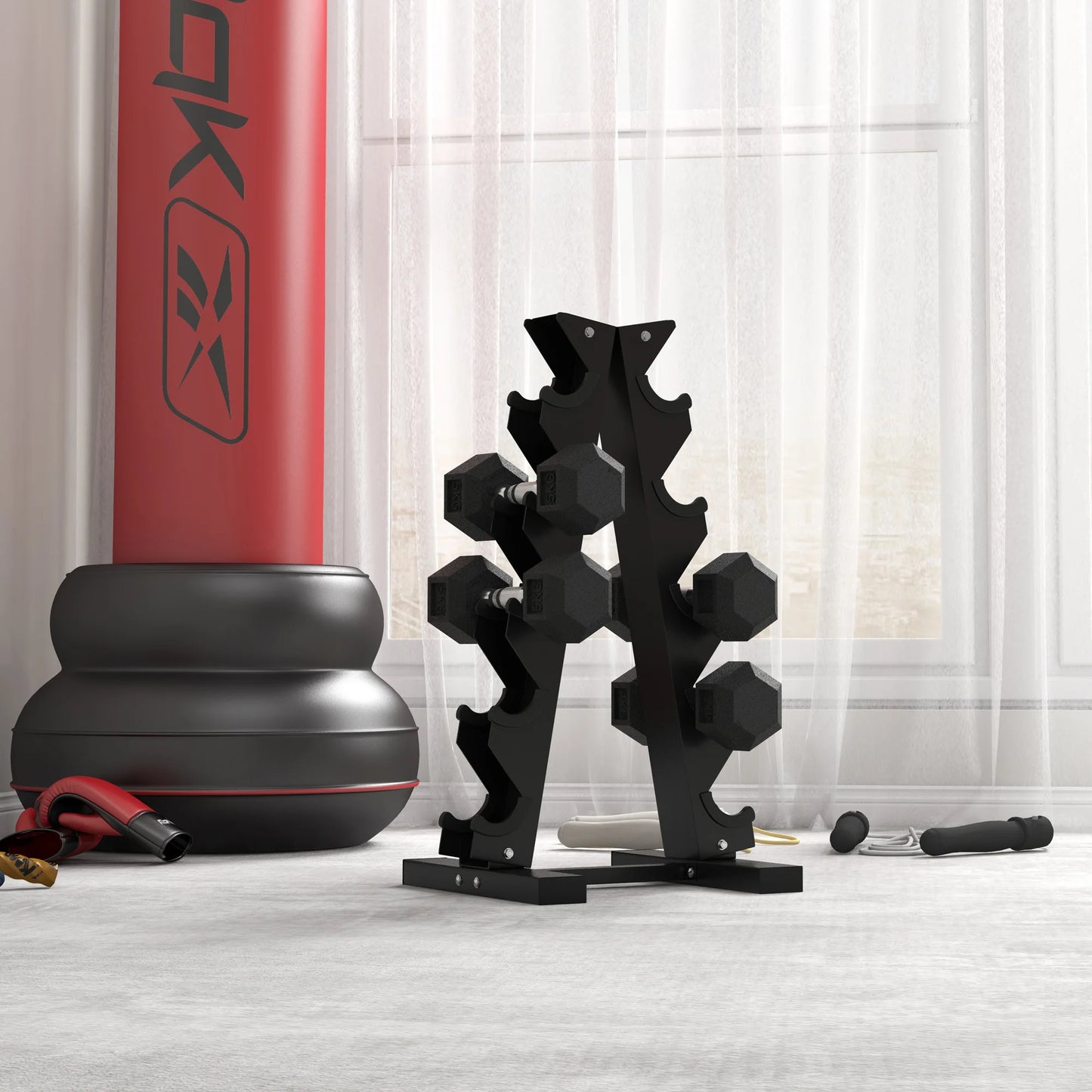10kg - Hexagonal Fixed Rubber Dumbbell Set, Home Gym Fitness - Weight Lifting Equipment