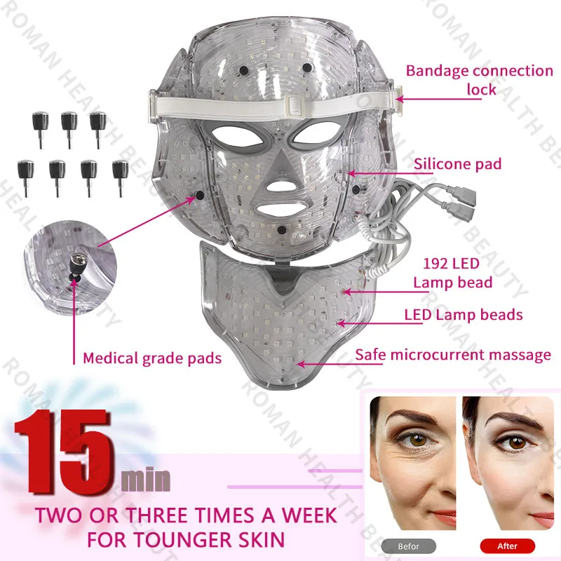 7 Colours Photon Facial LED Mask for Light Therapy which helps with Anti Aging, Skin Repair and  Anti-Wrinkle Skin Care for ladies and men